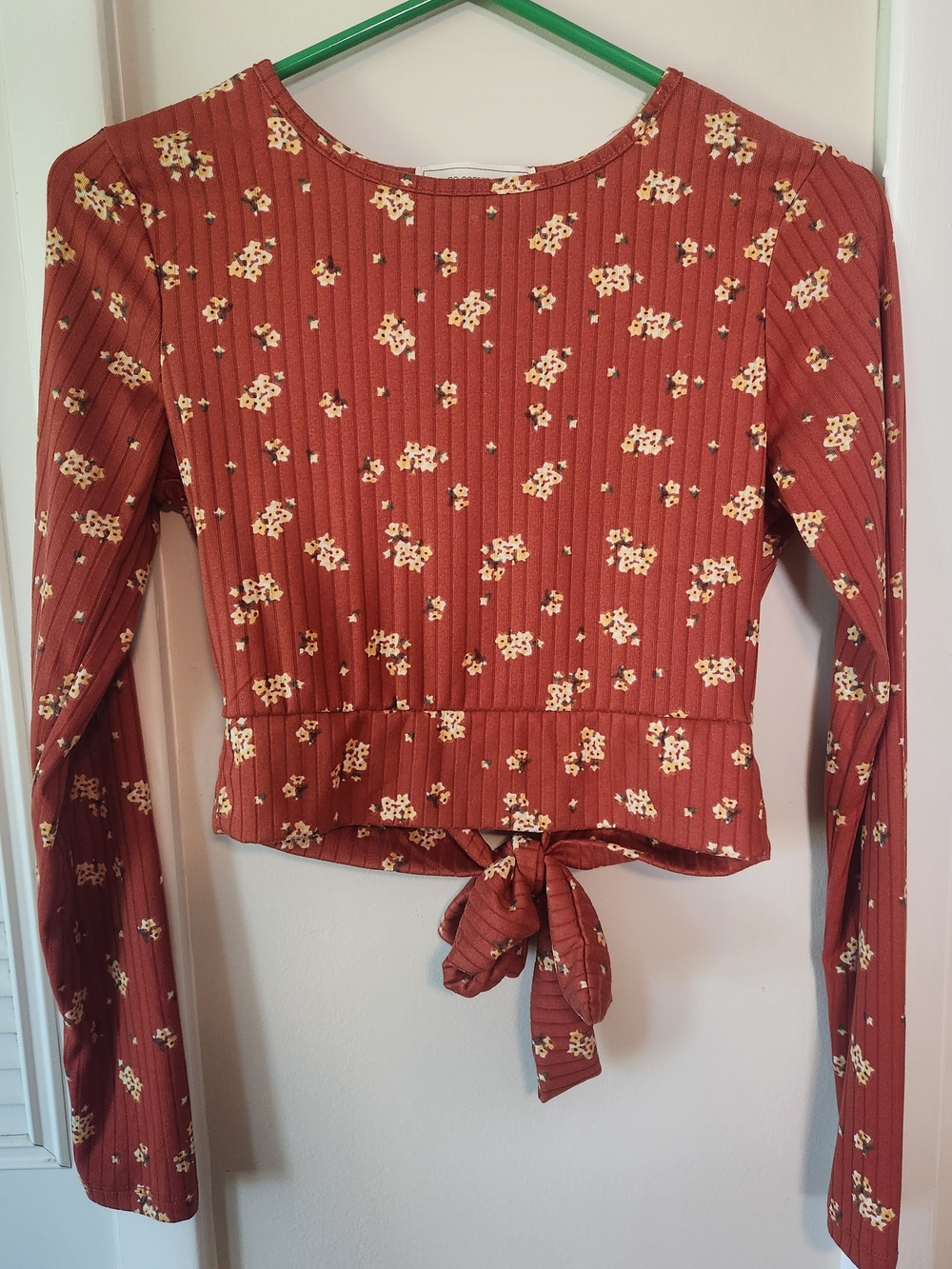 Rust Floral Tie-Back Long Sleeve Top